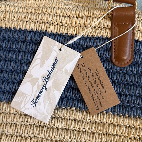 Tommy Bahama Blue and Tan Striped Tote Bag